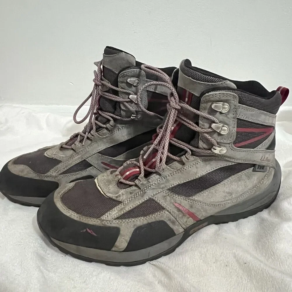 LL Bean Trail Model 3 Hiking Boots Men 14 Medium NO SOLES Gray Suede Waterproof